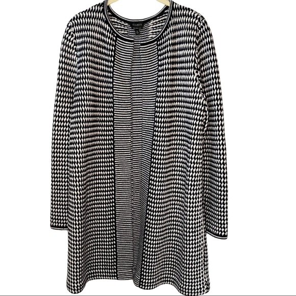 Talbots Sweaters - Talbots Wool Black White Geometric Open Cardigan